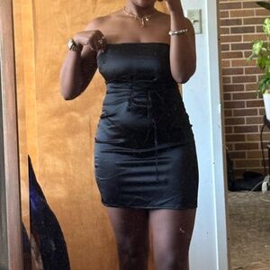Black Mini Dress with Corset Tie Front - Size 10 US